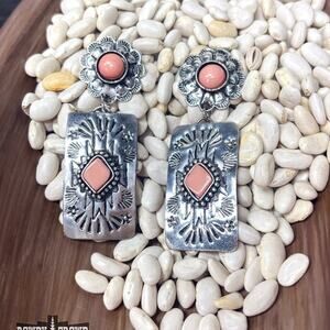 Rodeo Queen Coral & Silver Southwestern Earrings
